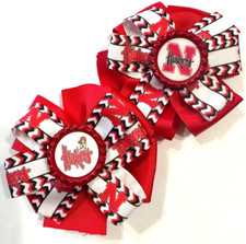 Beautiful Nebraska Cornhuskers Set of Pigtail hair bows for girls.