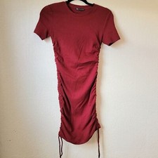 Zara maroon red Shirt Dress Ribbed Rouched Sides size Medium Bodycon