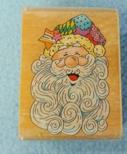 NEW SANTA CLAUS JOLLY ST. NICK WOOD MOUNTED RUBBER STAMP CHRISTMAS XMAS