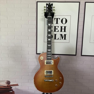 Vintage Relic Sunburst Solid Body Electric Guitar Flame Maple Top HH Pickups