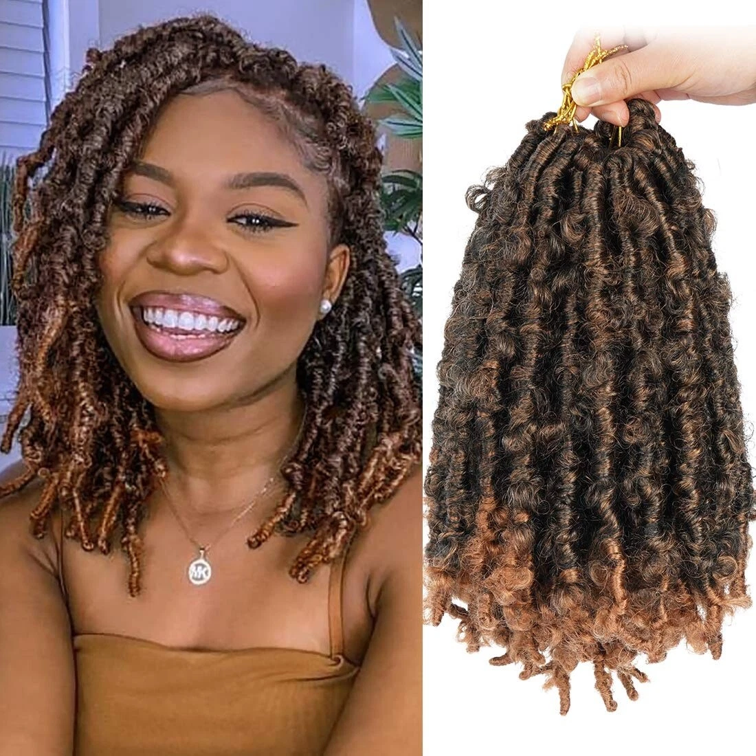 Faux Locs Crochet Hair 8 Inches Short Curly Dreadlocks For Women Pre-Looped  Short Wavy Soft Locs Ombre Reddish Brown Crochet Dreads Braiding In Hair E