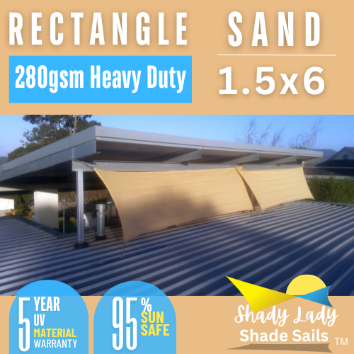 95% UV 1.5m X 6 m Rectangle Sand Shade Sail Sun Heavy Duty BEIGE 1.5 x 6m - Picture 1 of 10