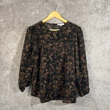 Monday Fun Shirt Womens Small Black Floral 3/4 Sleeve Scoop Neck Stitch Fix Top
