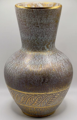 Vintage Stangl Vase Antique Gold And Turquoise Color Hand painted, #5023