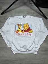 VTG WINNIE THE POOH TIGGER SWEATSHIRT MEDIUM 90s DISNEY WORLD GRAY Double Sided