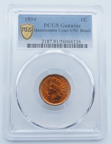 1894 Indian Head Cent PCGS Genuine Questionable Color UNC Detail - T145