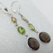 Rauchquarz Citrin Peridot Ohrringe 925 Sterling Silber Ohrhänger Klappbrisur