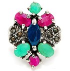 Multigemstone Marcasite 925 Solid Sterling Silver Ring Jewelry Sz 9 PC13-6 — photo 1