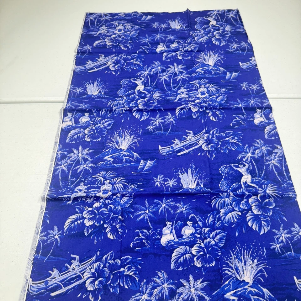 tela acolchado algodón tropical hawaii floral azul 37x43 Foto 2 de 4