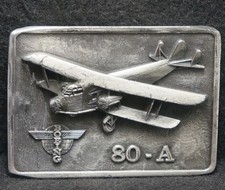 XB05137 VINTAGE 1970s BOEING 80-A AIRCRAFT ADVERTISEMENT MENS BELT BUCKLE