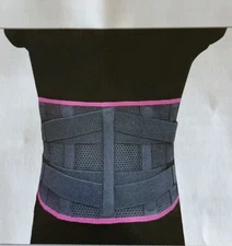 Lumbar Support Belt Lower Back Brace Women XL Gray & Pink Adjustable Straps
