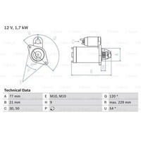 Bosch Anlasser Starter 1.7 Kw Passend FüR Hyundai I30 KIA Venga Sportage FD GD