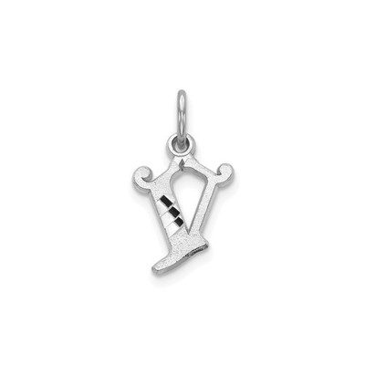 10k White Gold V Pendant Necklace Black-White Accents Alphabet Charm for Women