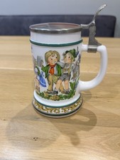 Bierseidel Porzellan mit Zinndeckel, BMF, Kindermotive