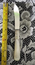 MERIDEN CUTLERY CO ANTIQUE MOP HANDLE STERLING BANDED SILVERPLATE FRUIT KNIFE🍎