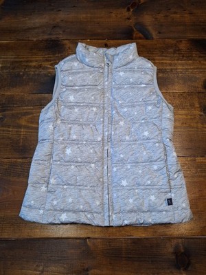 Gap Kids Size Small Quilted Vest Puffer Jacket Full Zip Gray Stars Pockets