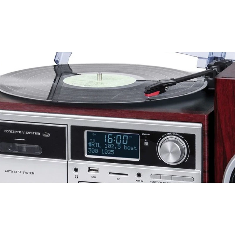 Giradischi Stereo 33 45 78 Giri Legno Trevi TT 1072 DAB Bluetooth CD Cassette, fotografia 4 di 9