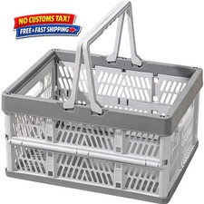 Collapsible Storage Crate with Handles, 20L Foldable Plastic Basket, Organize...