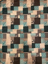 LAP OR BABY QUILT, HAND MADE QUILTED Around All Squares. Pretty Teal, 45x43  
