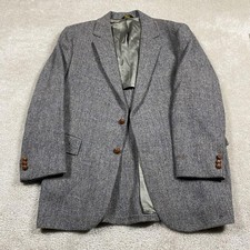 VTG Harris Tweed Sport Coat Mens L Gray Herringbone Wool Blazer 2 Button USA