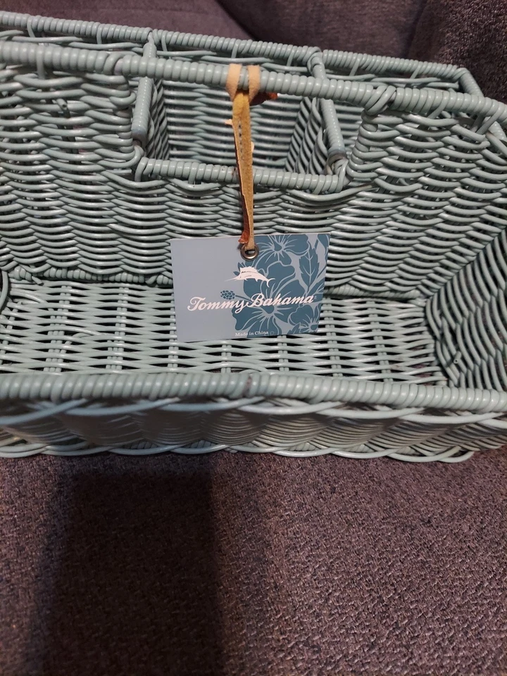 Tommy Bahama Turquoise Wicker Basket Picnic Wine Home Decorations - Image 2 of 4