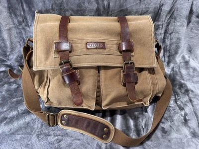 Kattee & SC Cotton Styled Canvas & Leather Messenger Bag With Adjustable Strap - Image 1 of 4