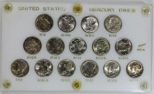 1941-1945 MERCURY DIME CAPITAL SET! 15 TOTAL COINS! FSB! GEM BU+++! NR #P1696
