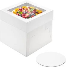 Cake Boxes with Window and Cake Boards, 8 X 8 X 8 Inches, 3 Pack, Disposable Bak