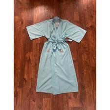Vintage Jodie Arden Kimono Robe Pale Blue Embroidered Pagoda Asian Motif