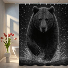Black Bear Shower Curtain - Wildlife Theme, Waterproof Fabric