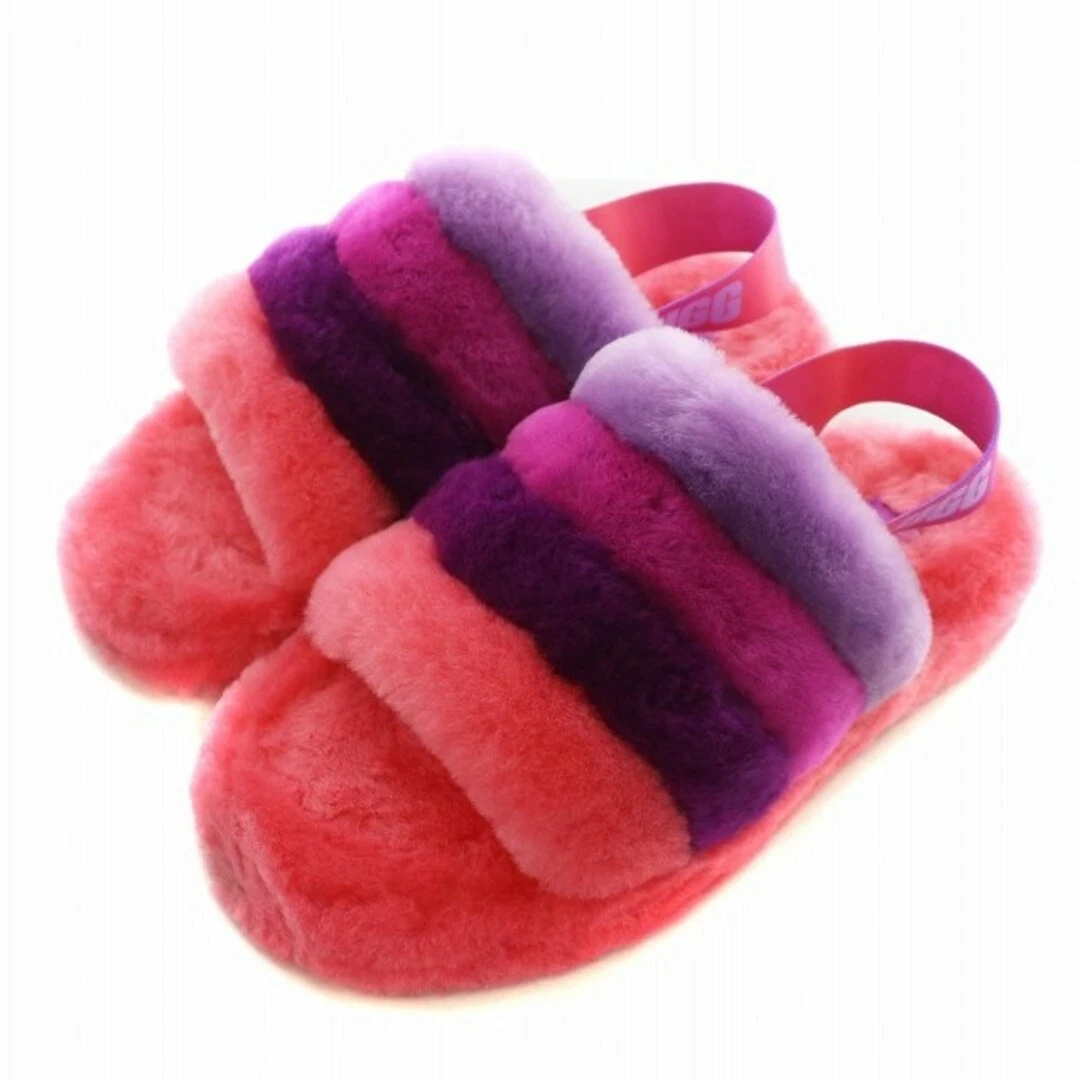 Sandali UGG Flaf Ear Slide K FLUFF YEAH Mouton punta aperta cinturino logo US4 usati 9bcc