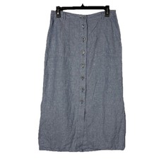 Talbots 100 Linen Button Maxi Skirt Size 10 Petite Coastal Preppy Minimalist