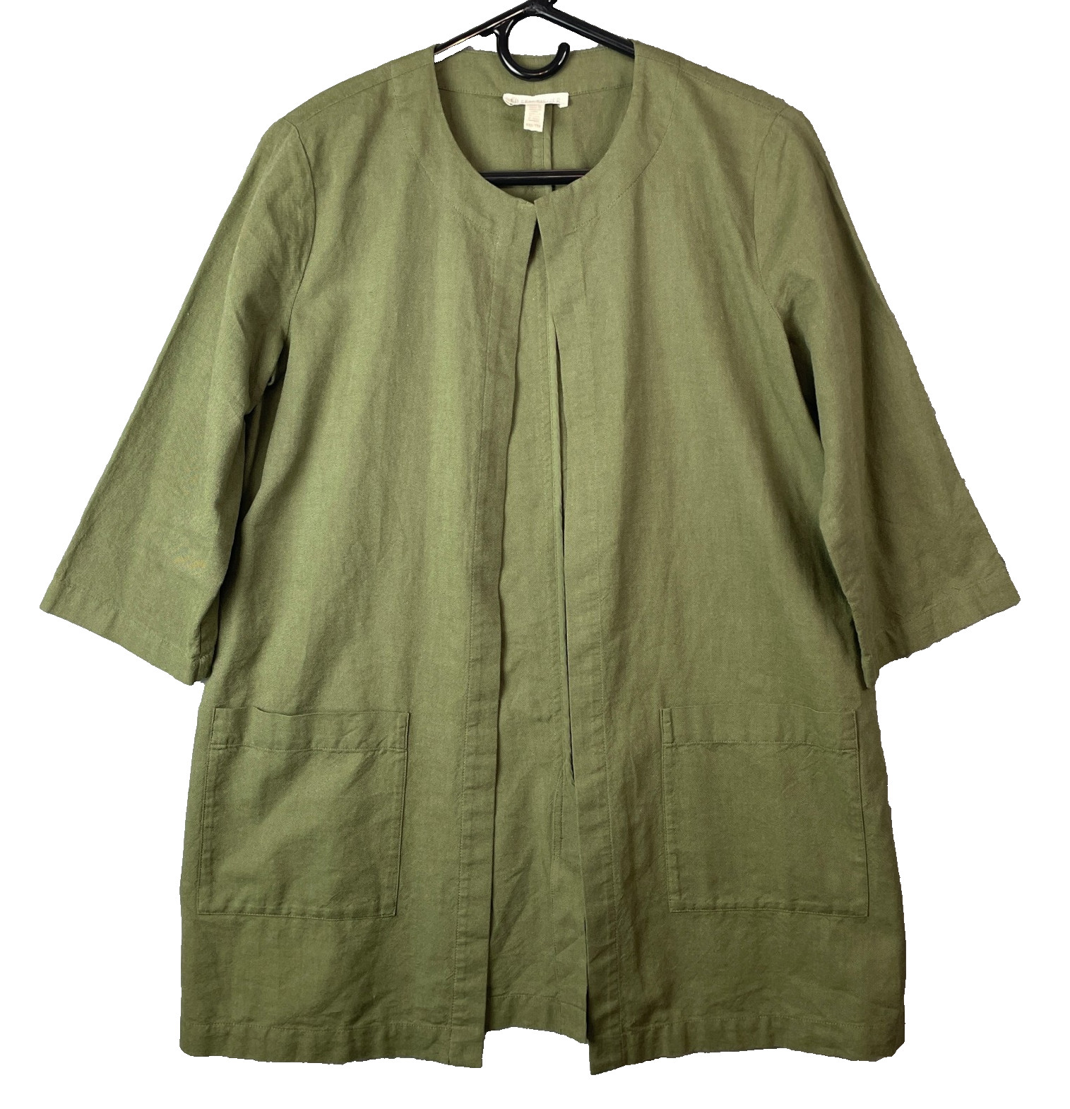 Eileen Fisher Jacket Womens XXS Green Organic Cotton Open Front Lightweight Coat