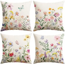 Spring Summer Floral Throw Pillow Covers 20x20 Inch Set of 4, Farmhouse Flowe...
