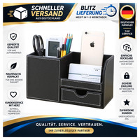 Schreibtisch Organizer Kingfom 3 FäCher Schwarz PU Leder Mit Schublade 4