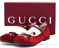 Gucci Girl  s Size 33 Red Suede Ballet Flats Shoes Mary Janes Horsebit NWT Box