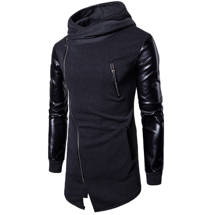 Mens Asymmetric Zip Up Hoody Stand Collar Long Sleeve Slim Hooded
