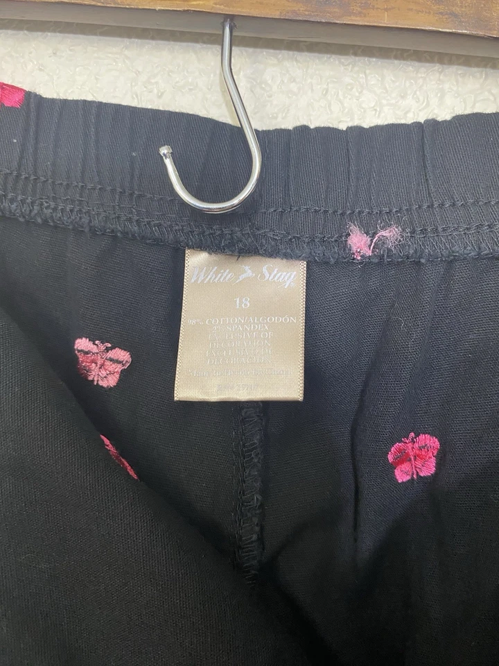 White Stag Womens Capris Pants Size 18 Black Red Pink Butterfly Embroidered - Image 3 of 4