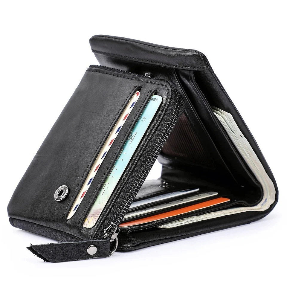 Portefeuille homme cuir véritable 3 volets poche monnaie vintage - Photo 3/4
