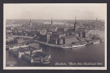 Vintage postcard Stockholm Sweden City Hall tower panoramic view harbor