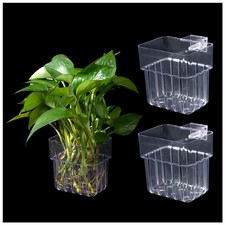 Aquarium Plant Holder,2Pack Transparent Hanging Pot for Fish Tank Aquatic Plant