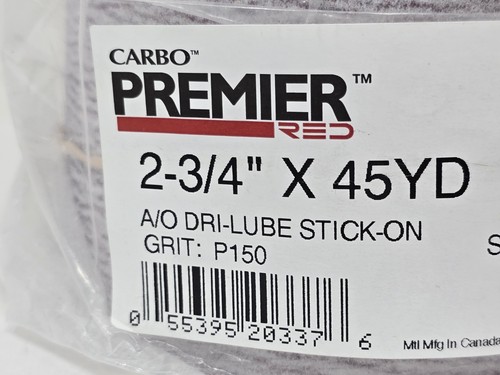 Carborundum Carbo Premier Red 20337 Dri-Lube Stick-On Sheet Roll, P150, 2¾"x45yd - Picture 2 of 5