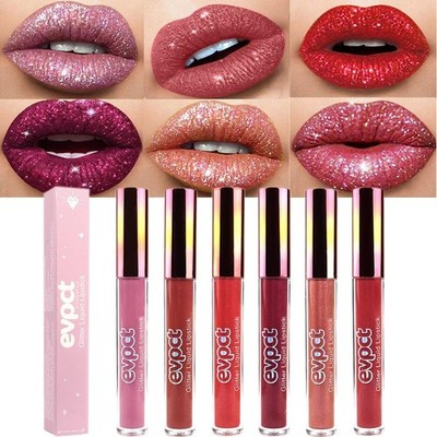 evpct 6Pcs Diamond Lip Gloss Matte to Glitter 6 Count (Pack of 1), Set-A01 