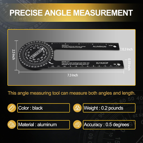 7.3-Inch Aluminum Miter Saw Protractor, Precision Angle Finder for inside & outs - Afbeelding 2 van 7