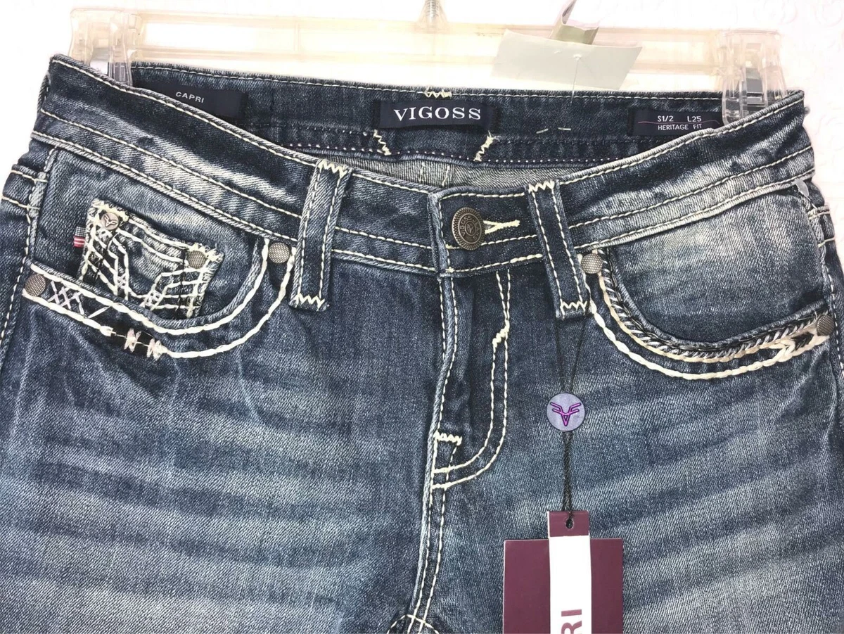 Vigoss Women s Heritage Fit Capri Jeans Med Wash Size Small 1 2