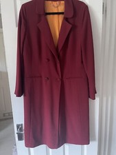 Biba 1990s Vintage Red Long Tailored Coat Size Uk 16 Us 12 Rare Collectors Item
