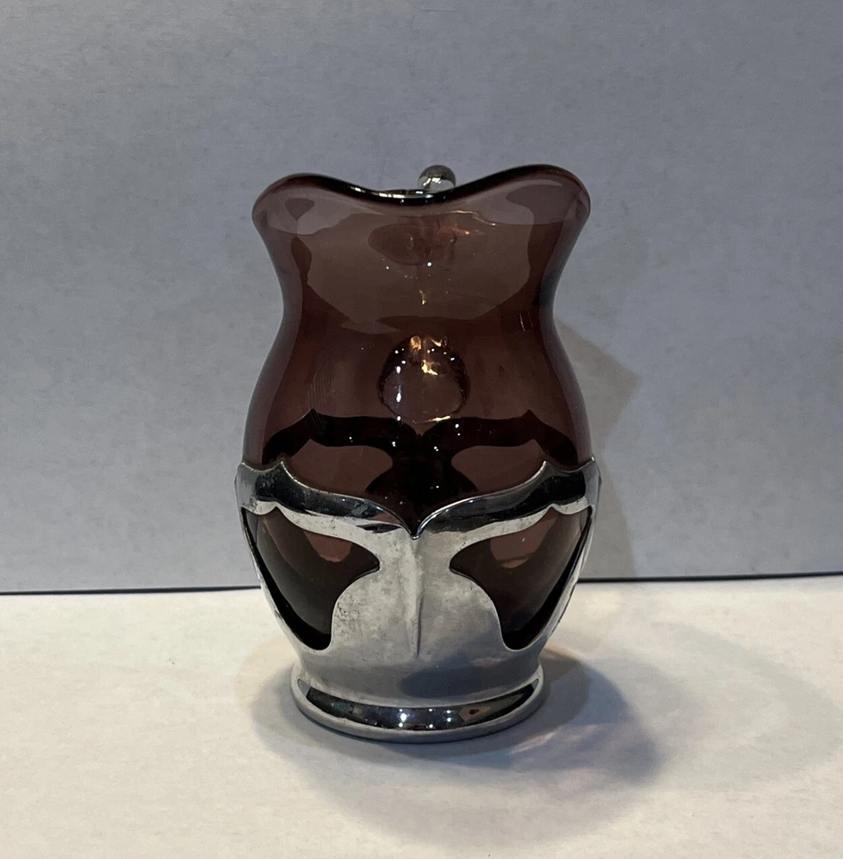 Винтажный Farber Bros New York Creamer Фиолетовое Стекло И Серебристый Металл 1932 - Изображение 2 из 4