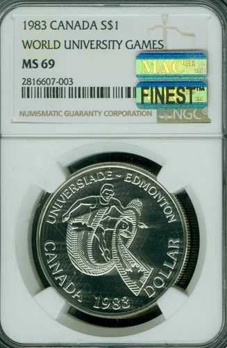 1983 CANADA SILVER DOLLAR NGC MS69 PQ MAC FINEST GRADED MAC SPOTLESS *