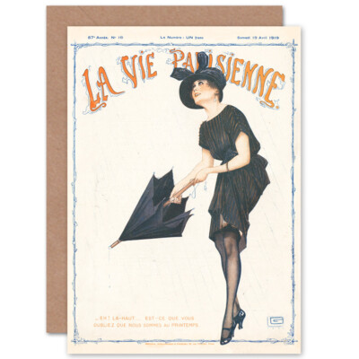 La Vie Parisienne Frühling Regen Regenschirm Zeitschriftenhülle Blanko Grußkarte