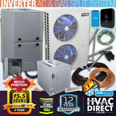ACiQ 4 Ton Central Air Inverter AC, 95% 140K BTU Gas Furnace Split System